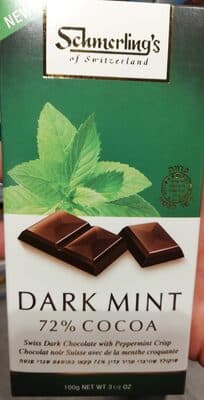 Tablette de chocolat suisse noir menthe 72% 100 g