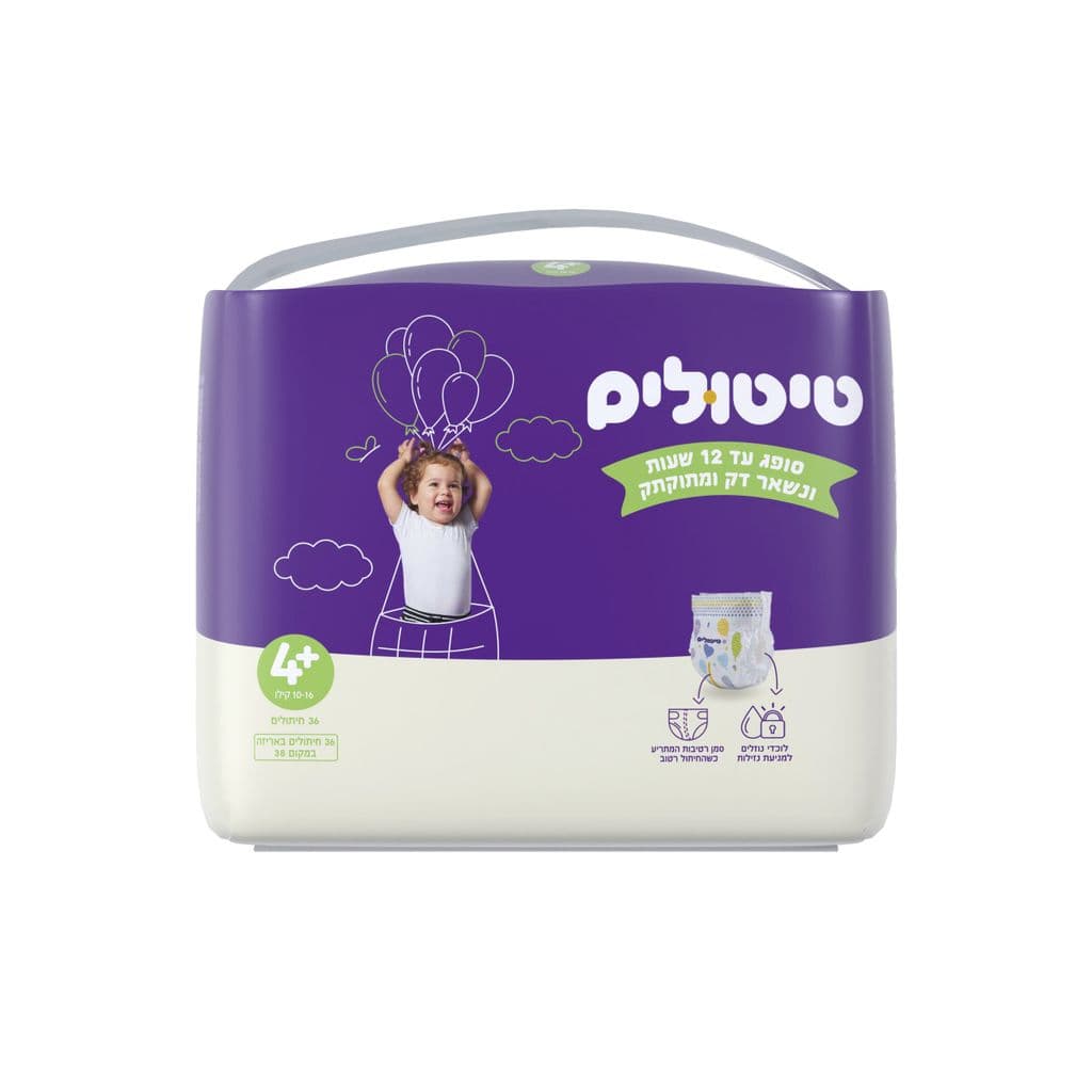 טיטולים פרימיום  חיתולים מידה 4+, 10-16 קג, 36 יחידות