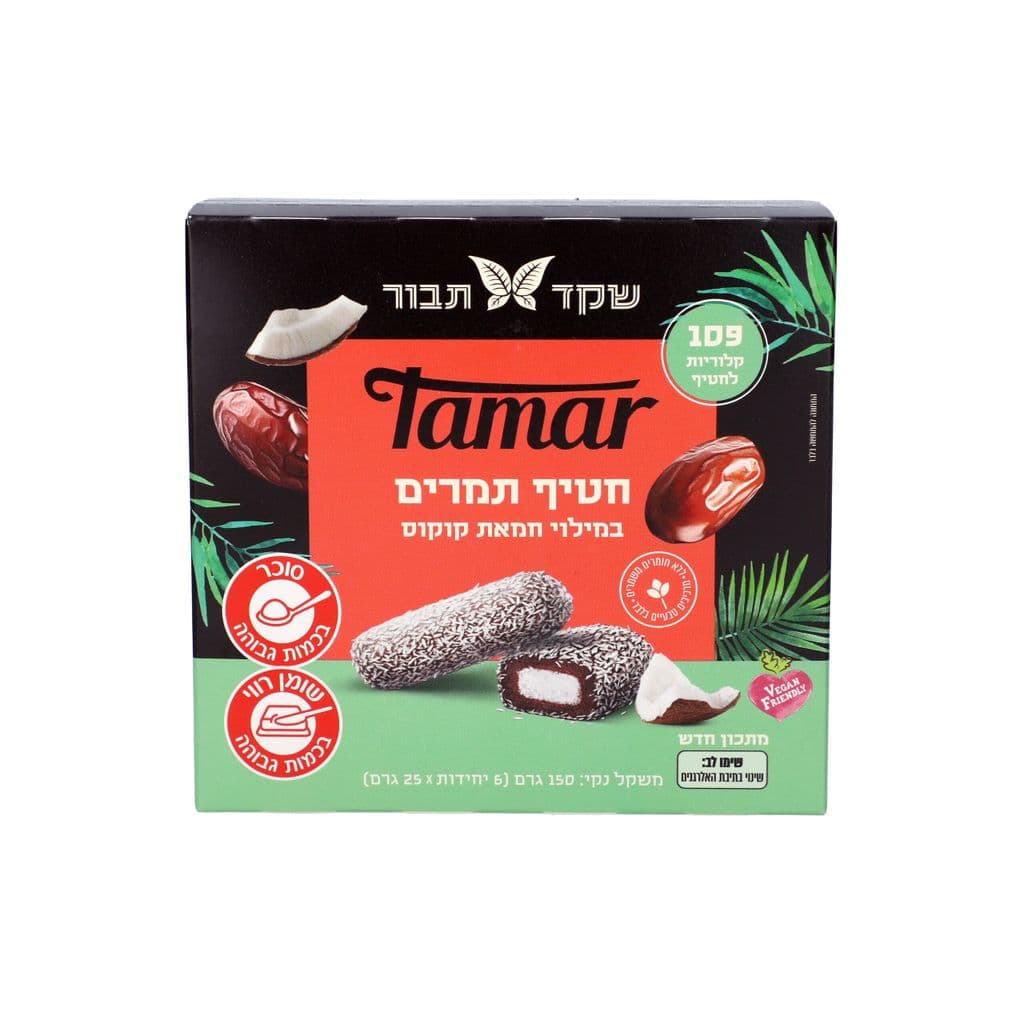 מארז 6 חטיפי תמרים במילוי חמאת קוקוס שקד תבור