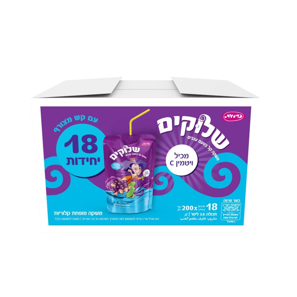 משקה קל בטעם ענבים קש  18 יח' 200 מ"ל
