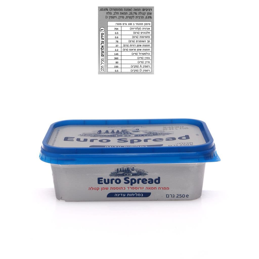 Euro Spread ממרח חמאה יורוספרד בתוספת שמן קנולה במליחות עדינה 250 גרם