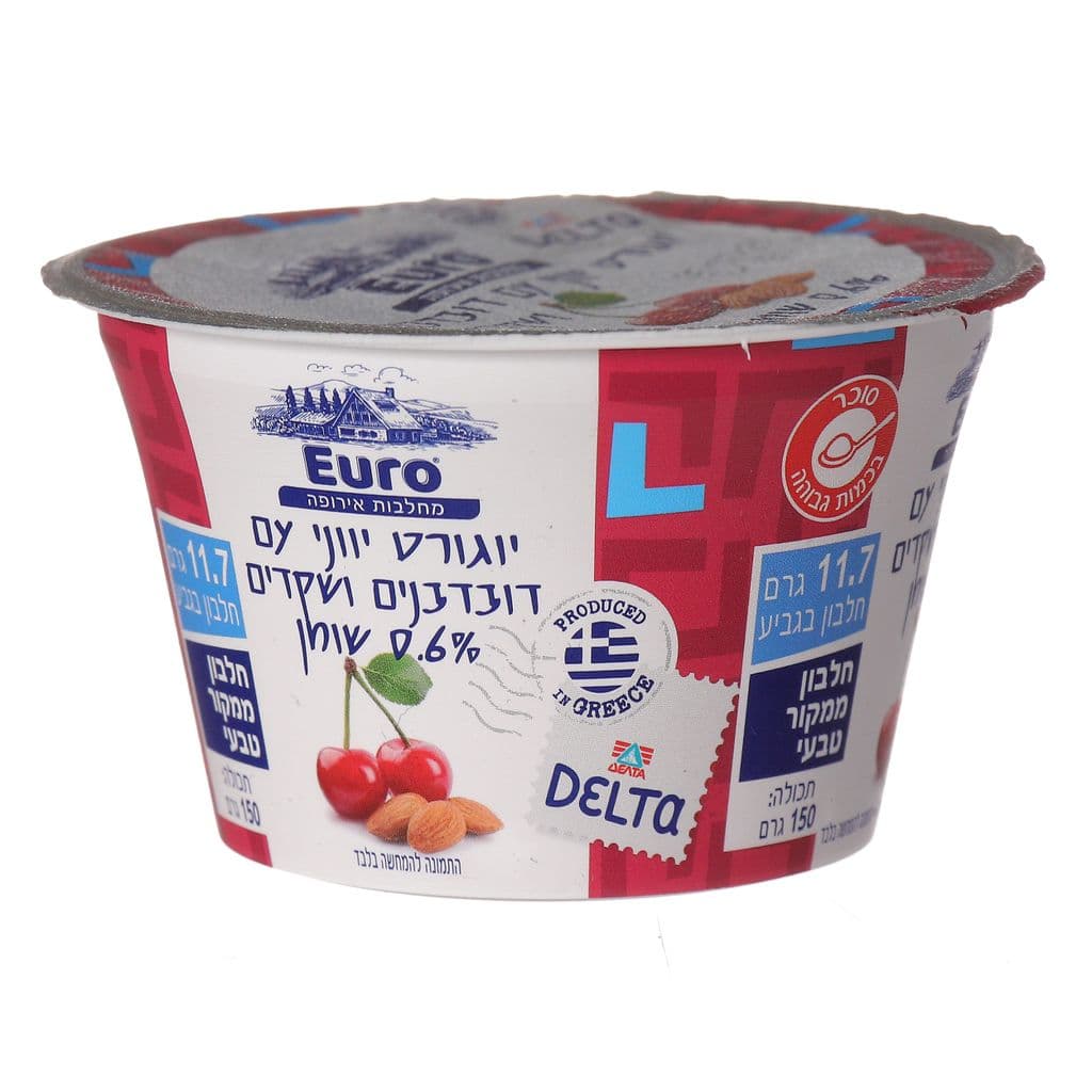 דלתא - יוגורט עם דובדבנים ושקדים 150 גרם 0.6% שומן