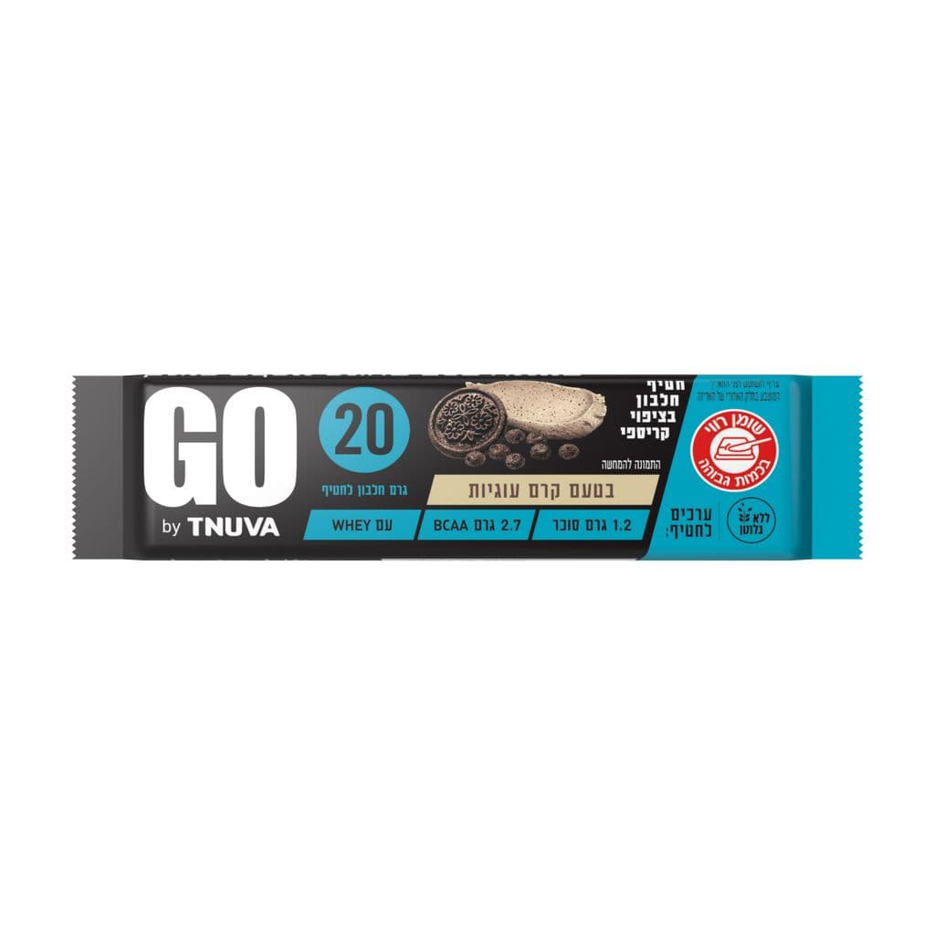 חטיף חלבון GO בטעם קרם עוגיות בציפוי קריספיn60 גרם