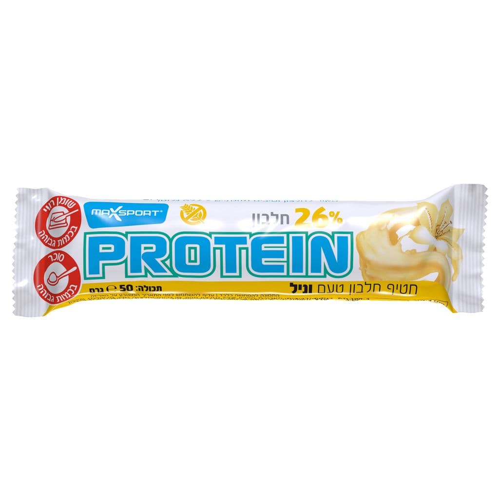 MAXSPORT חטיף חלבון טעם וניל 26% 50 גרם