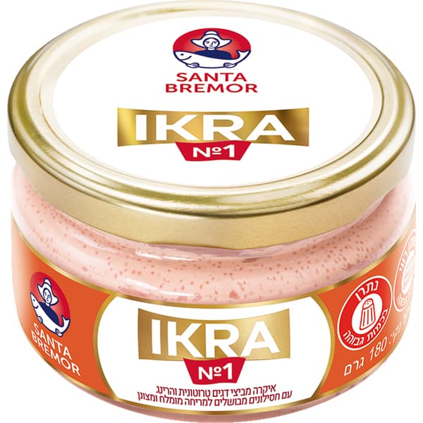 Ikra d'œufs de truite et d'œufs de hareng avec crevettes cuites salées réfrigérées à tartiner