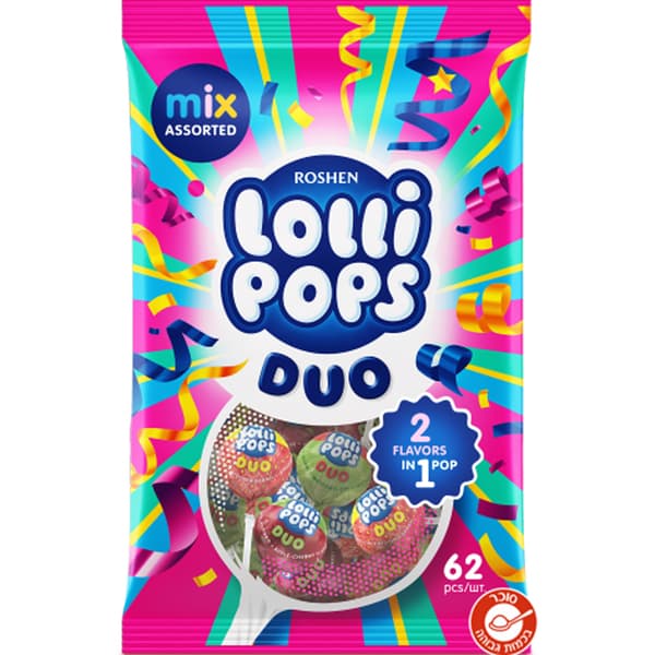 סוכריות מקל רושן "LOLIPOPS GUM" קוקטייל 800 גר