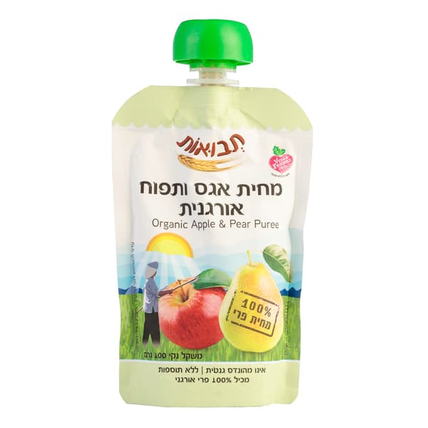 תבואות מחית אגס תפוח אורגני 100 גרם