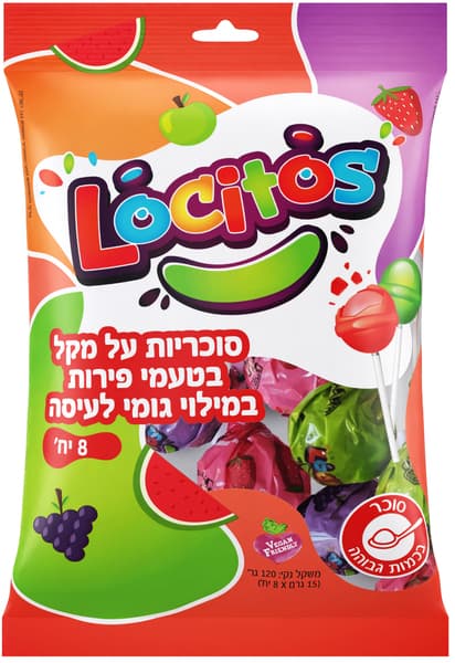 לוקיטוס סוכריות על מקל בטעמי פירות 120 ג