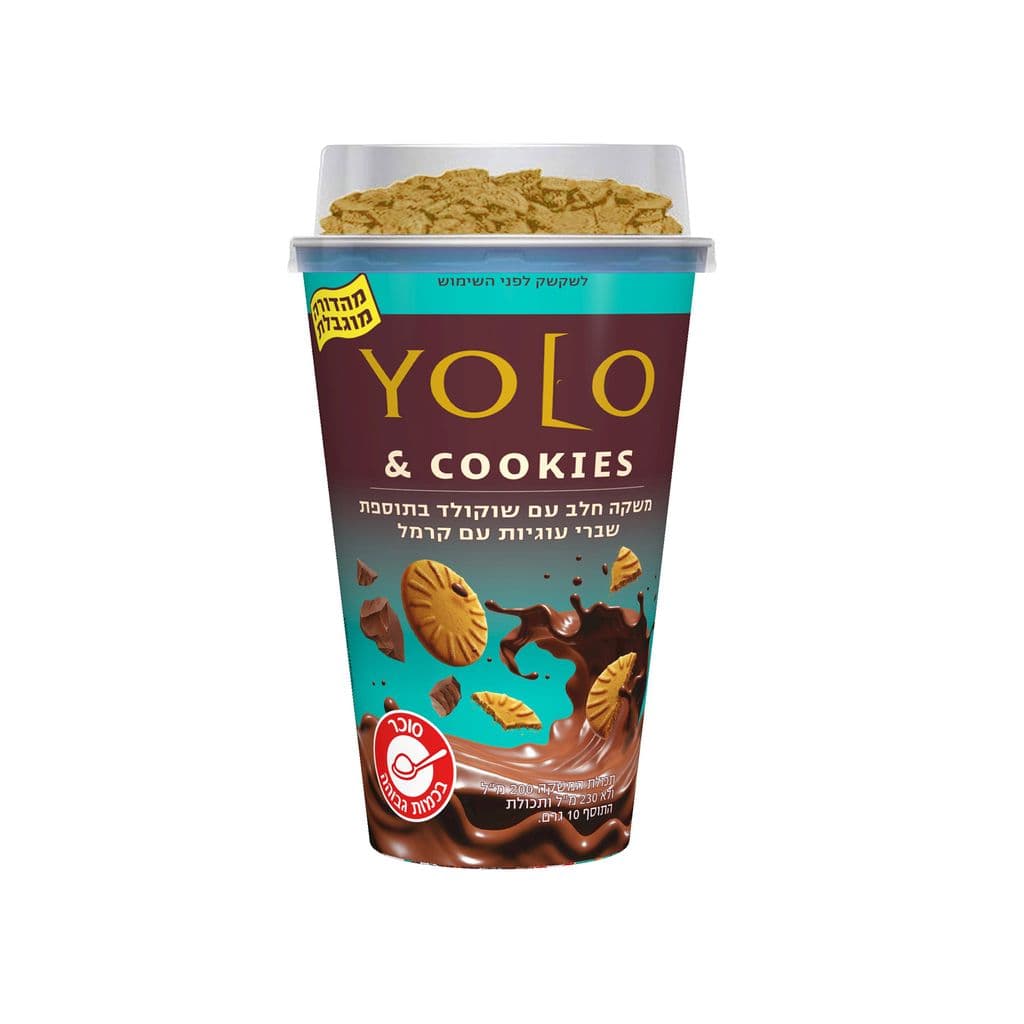 YOLO משקה חלב עם שוקולד בתוספת שברי עוגיות בטעם שוקולד